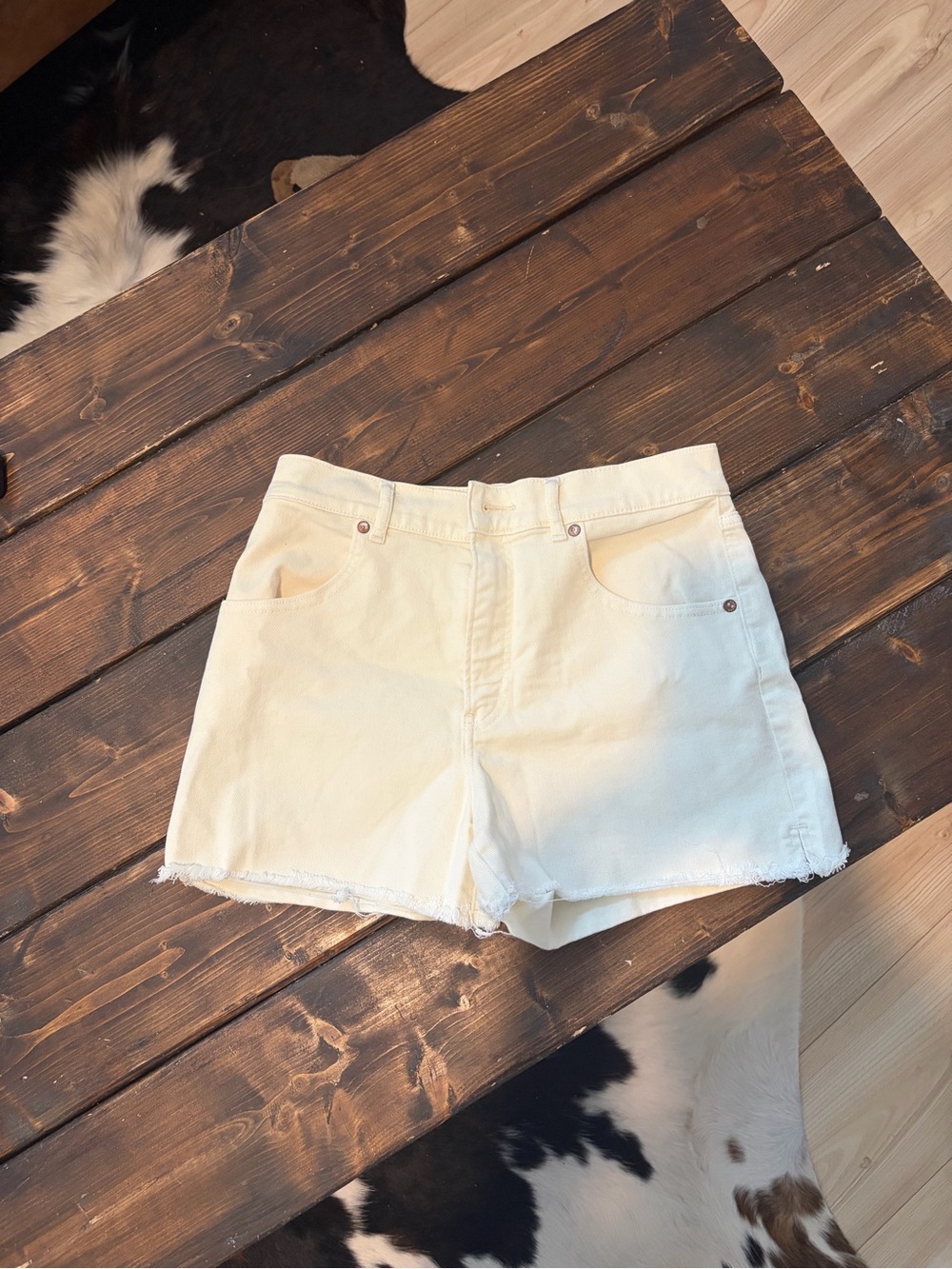 Express Cream Denim Shorts with Raw Hem